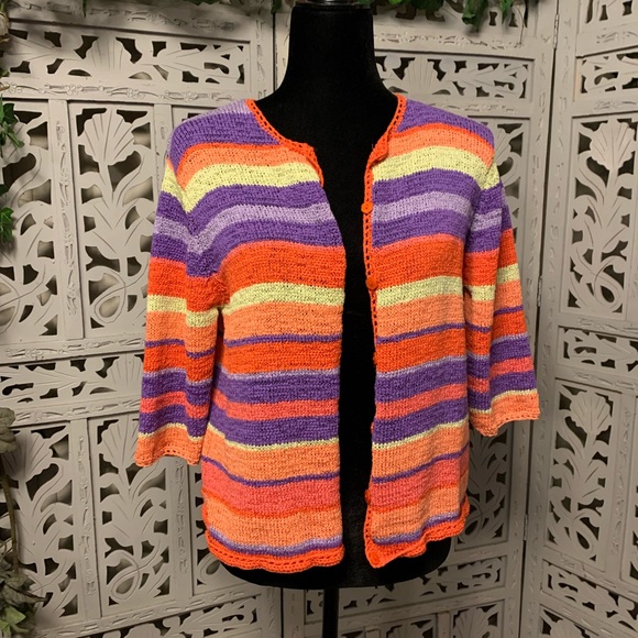Christopher & Banks Sweaters - BRIGHT ORANGE PURPLE PINK SWEATER CARDIGAN JACKET